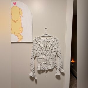 HL Affair Monochrome Polka Dot Ruffle Blouse